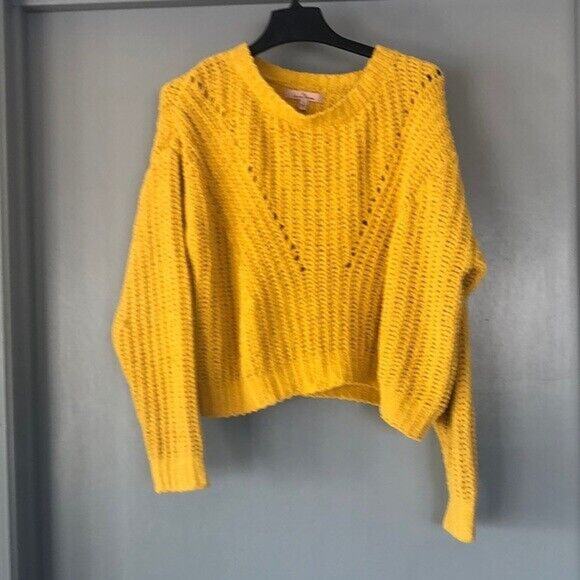Cozy Gold Love Tree Cropped Loosely Knit Chenille Sweater Size Medium - Picture 1 of 7